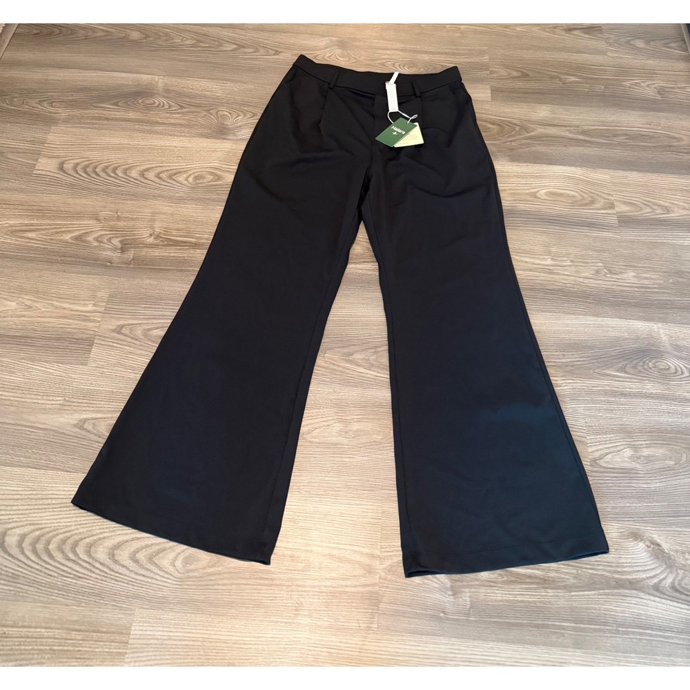 Halara High Waisted Black Flare Wide Leg Trouser Pant NWT size Large Pleated